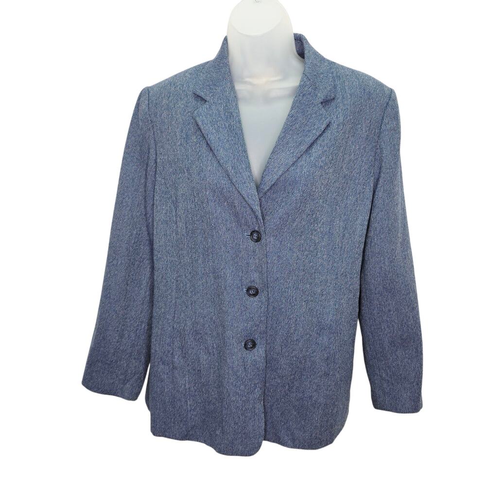 Vintage Talbots Petites Blue 100% Wool Women's Long Sleeve Blazer Jacket Size 14